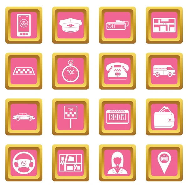 Iconos de taxi rosa — Vector de stock