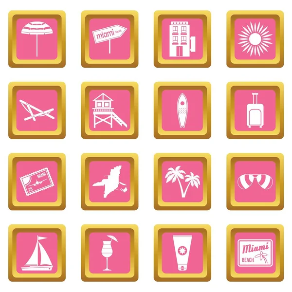 Iconos de Miami rosa — Vector de stock