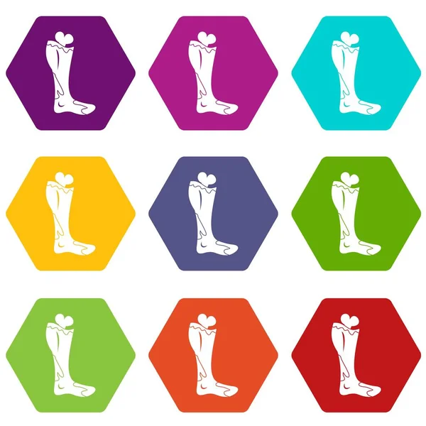 Zombie icône jambe ensemble couleur hexaèdre — Image vectorielle