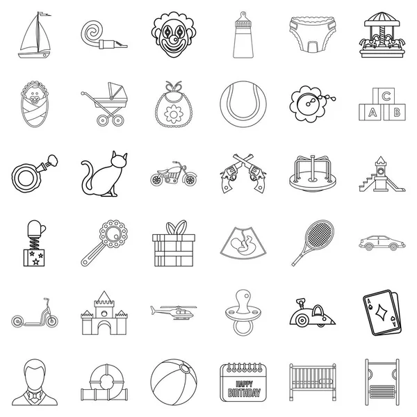 Little child icons set, outline style — Stock Vector