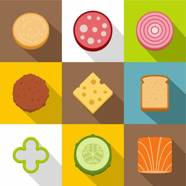 Ingredientes alimentares conjunto de ícones, estilo plano —  Vetores de Stock
