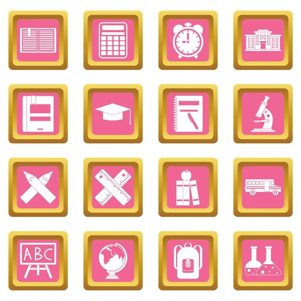 Iconos escolares rosa — Vector de stock