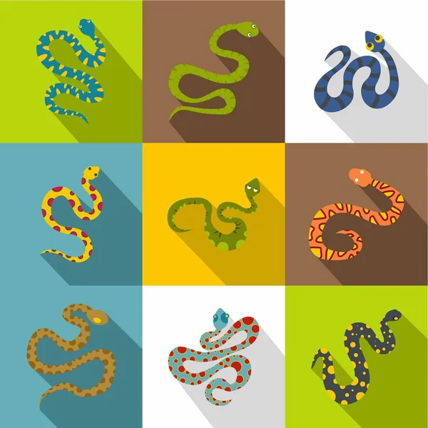 Types d'icônes serpents ensemble, style plat — Image vectorielle