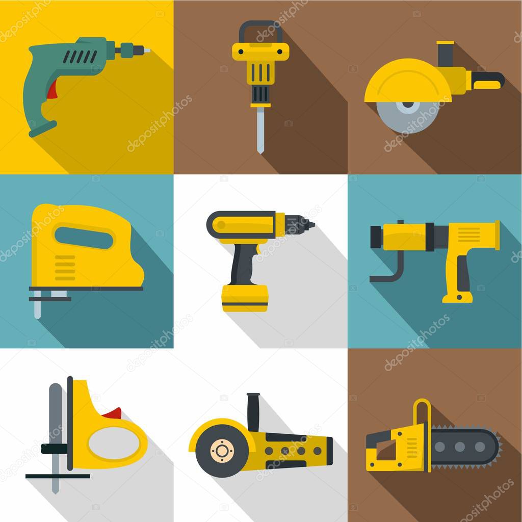 Industrial tools icons set, flat style
