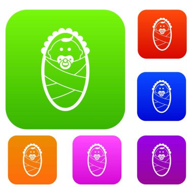 Yeni doğan farklı renklerde izole vektör çizim içinde simge seti. Prim toplama