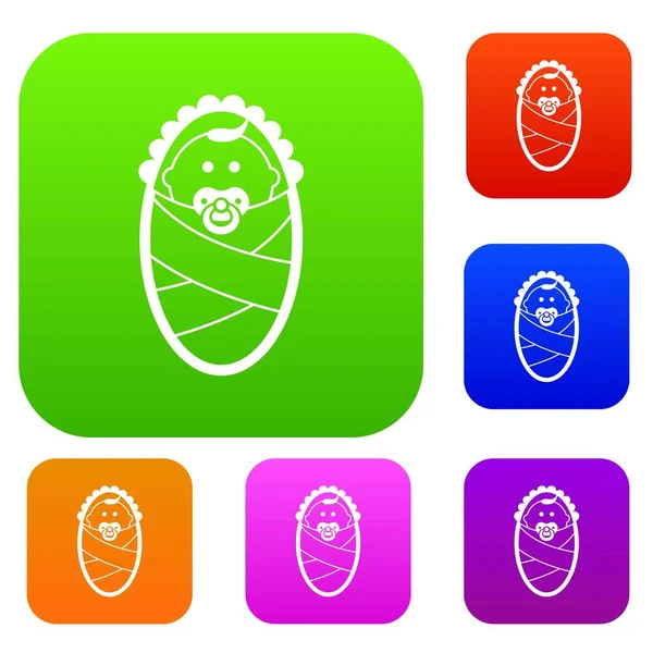 Yeni doğan farklı renklerde izole vektör çizim içinde simge seti. Prim toplama