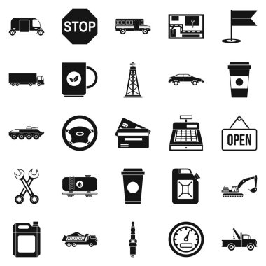 Akaryakıt İstasyonu Icons set, basit tarzı