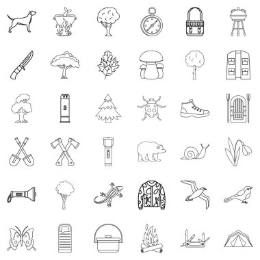 Sırt çantası Icons set, anahat stili