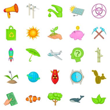 Isınma Icons set, karikatür tarzı