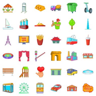 Şehrin ana Icons set, karikatür tarzı