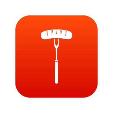 Sosis barbekü çatalı simgesi dijital kırmızı
