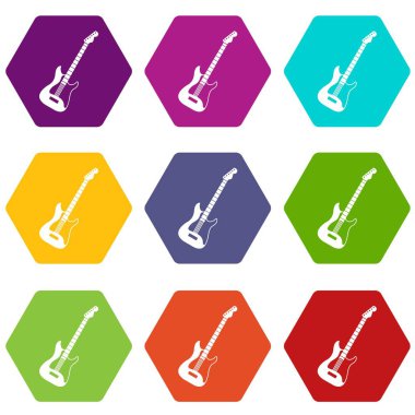 Renk altı yüzlü akustik gitar Icon set