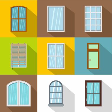 Cam pencere Icons set, düz stil