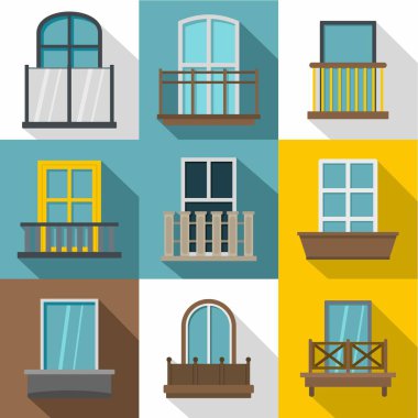 Balkon Icons set, düz stil