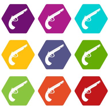 Renk altı yüzlü silah Icon set