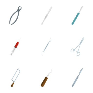 Medikal cerrahi alet simge seti, düz stil