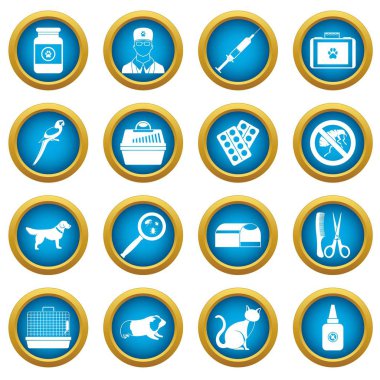 Hayvan hastalıklarıyla ilgili simgeleri mavi daire seti