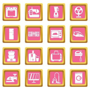 Pembe renk izole vektör çizim web ve herhangi bir tasarım için ev aletleri Icons set