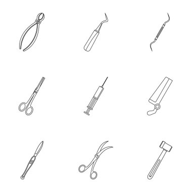 İşlem araçları simge seti, anahat stili