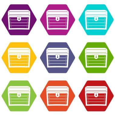 Renk altı yüzlü göğüs Icon set