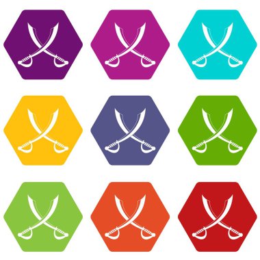 Renk altı yüzlü çapraz kılıç Icon set
