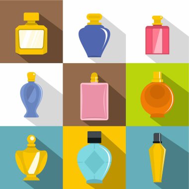 Lüks parfüm Icons set, düz stil