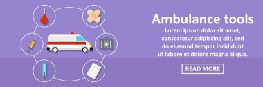 Ambulans araçları afiş yatay kavramı. Ambulans araçları afiş yatay vektör kavramı web için düz çizimi