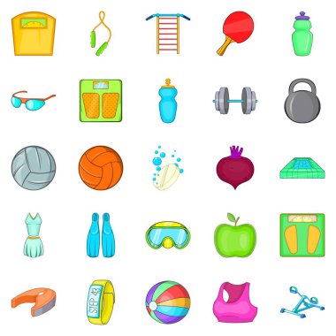 Spor salonu Icons set, karikatür tarzı