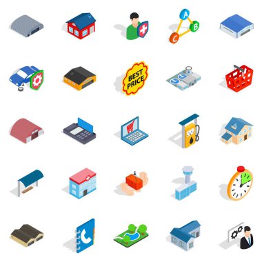 Icons set, izometrik stil döken