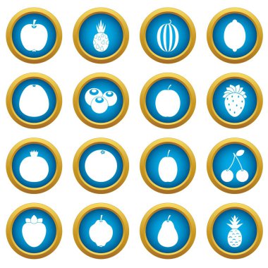 Meyve simgeleri mavi daire seti
