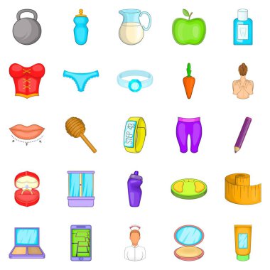 Kore kozmetik Icons set, karikatür tarzı