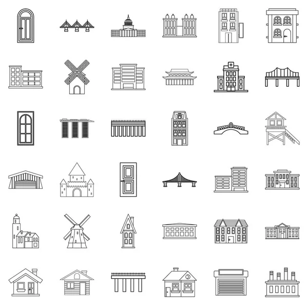 Conjunto de iconos de iglesia, estilo de esquema — Vector de stock
