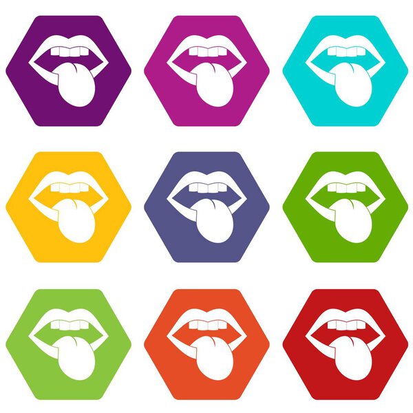 Rock emblem icon set color hexahedron