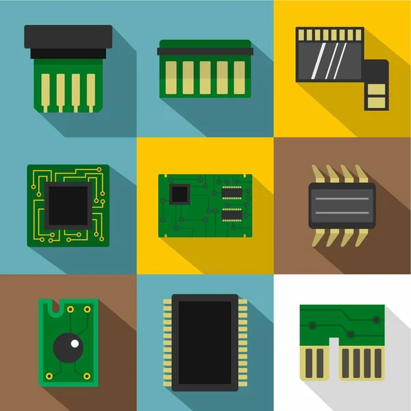 Conjunto de iconos de microchip, estilo plano — Archivo Imágenes Vectoriales