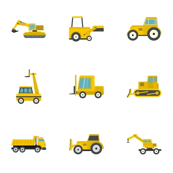 Conjunto de iconos de máquina de construcción, estilo plano — Vector de stock