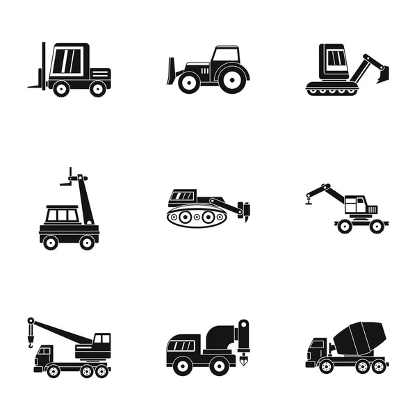 Ensemble d'icônes de véhicules de construction, style simple — Image vectorielle