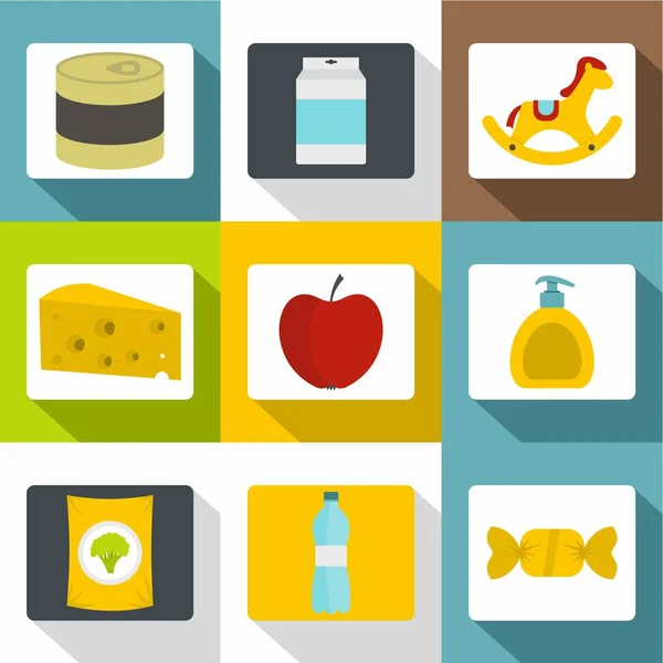 Different products icons set, flat style