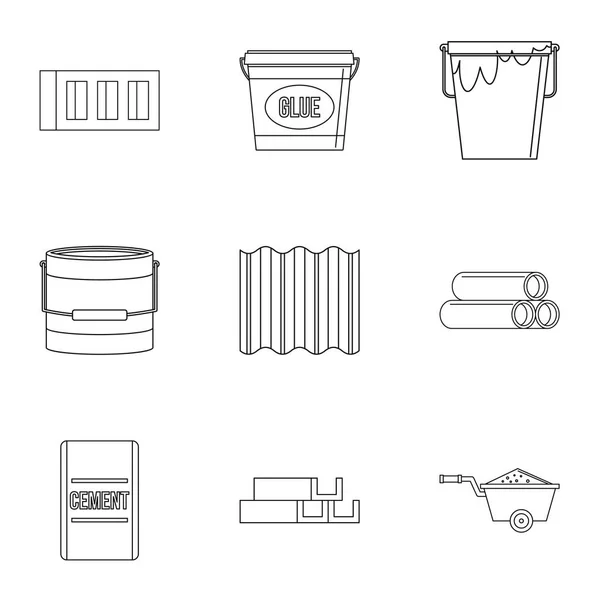 Conjunto de ícones de materiais de construção, estilo de esboço — Vetor de Stock