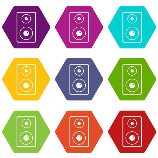 Subwoofer icône ensemble couleur hexaèdre — Image vectorielle