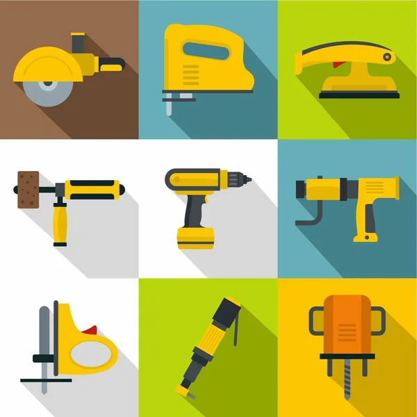 Conjunto de iconos de diferentes equipos de construcción, estilo plano — Vector de stock