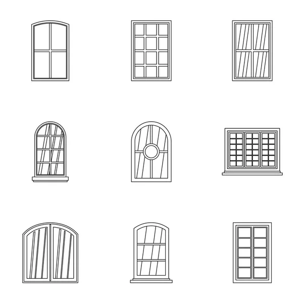 Window icon set, outline style — Stock Vector