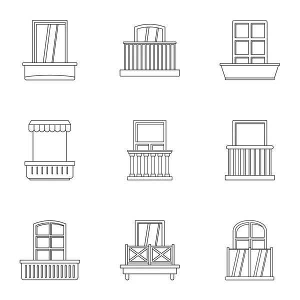 Ensemble d'icônes de balcon, style contour — Image vectorielle