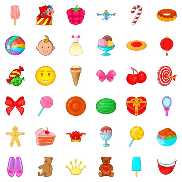 Conjunto de ícones de doces, estilo cartoon — Vetor de Stock