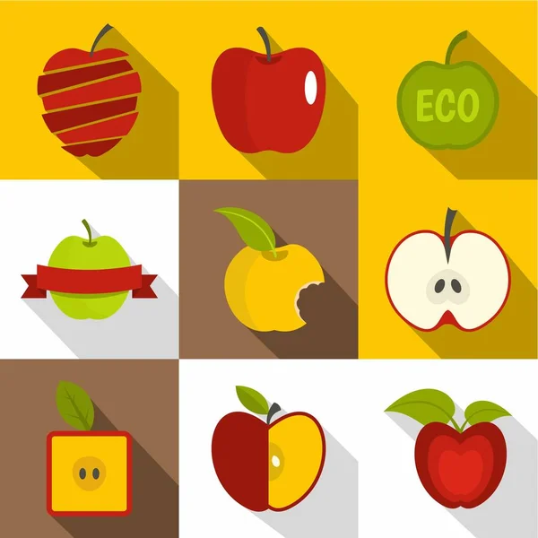 Apfel-Etikett-Icons Set, flacher Stil — Stockvektor