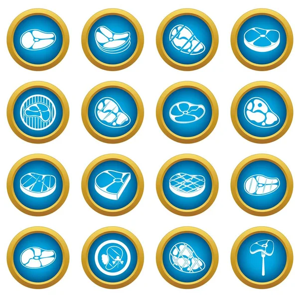 Steak icons blue circle set — Stock Vector