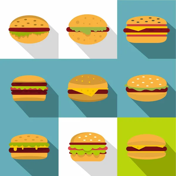 Conjunto de iconos de hamburguesa con queso, estilo plano — Archivo Imágenes Vectoriales