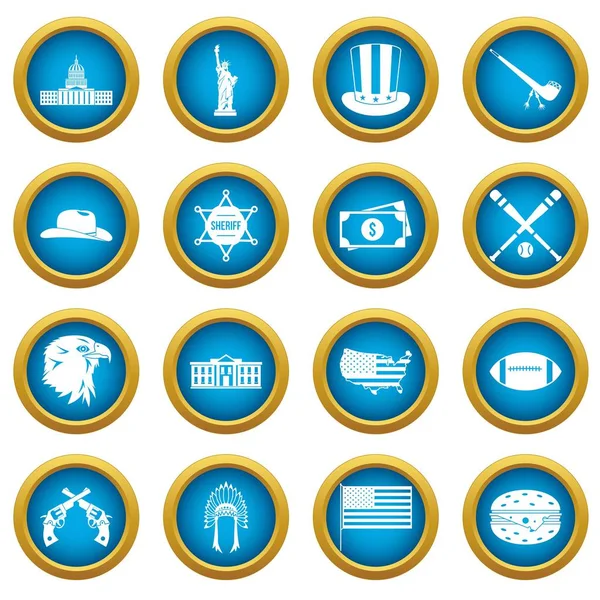 EE.UU. iconos conjunto círculo azul — Vector de stock