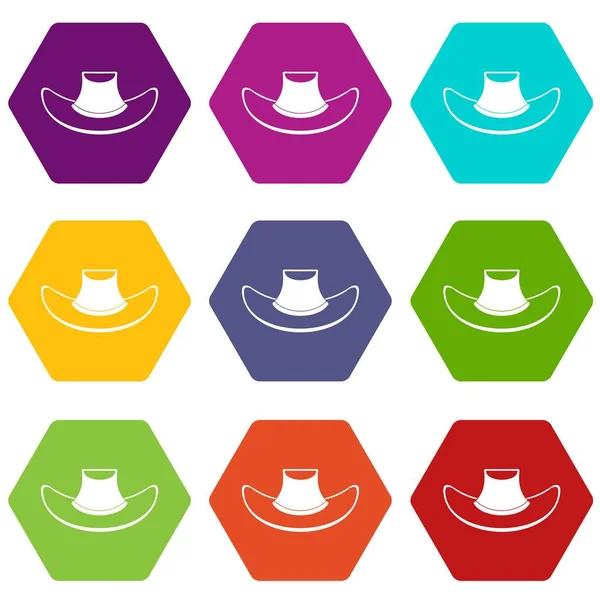 Renk altı yüzlü kovboy şapkası Icon set — Stok Vektör