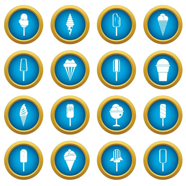 Iconos de helado conjunto círculo azul — Vector de stock