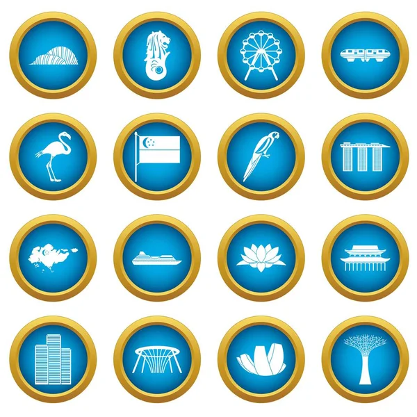 Conjunto de iconos de Singapur círculo azul — Vector de stock